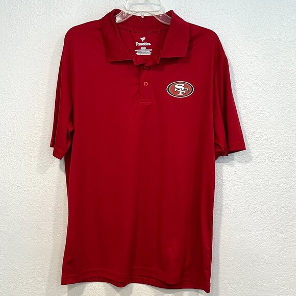SF 49ers NFL Polo Shirt Fabletics Short Sleeves Football Red Stretch Mens Large - Picture 1 of 7